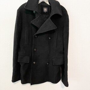 SSUR Streetwear Double Breasted Wool Pea Coat Black Size Medium
